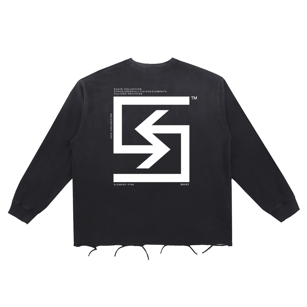 SUAVE-CO™ "LOGO" Wash Raw Edge Long-Sleeve T-Shirt