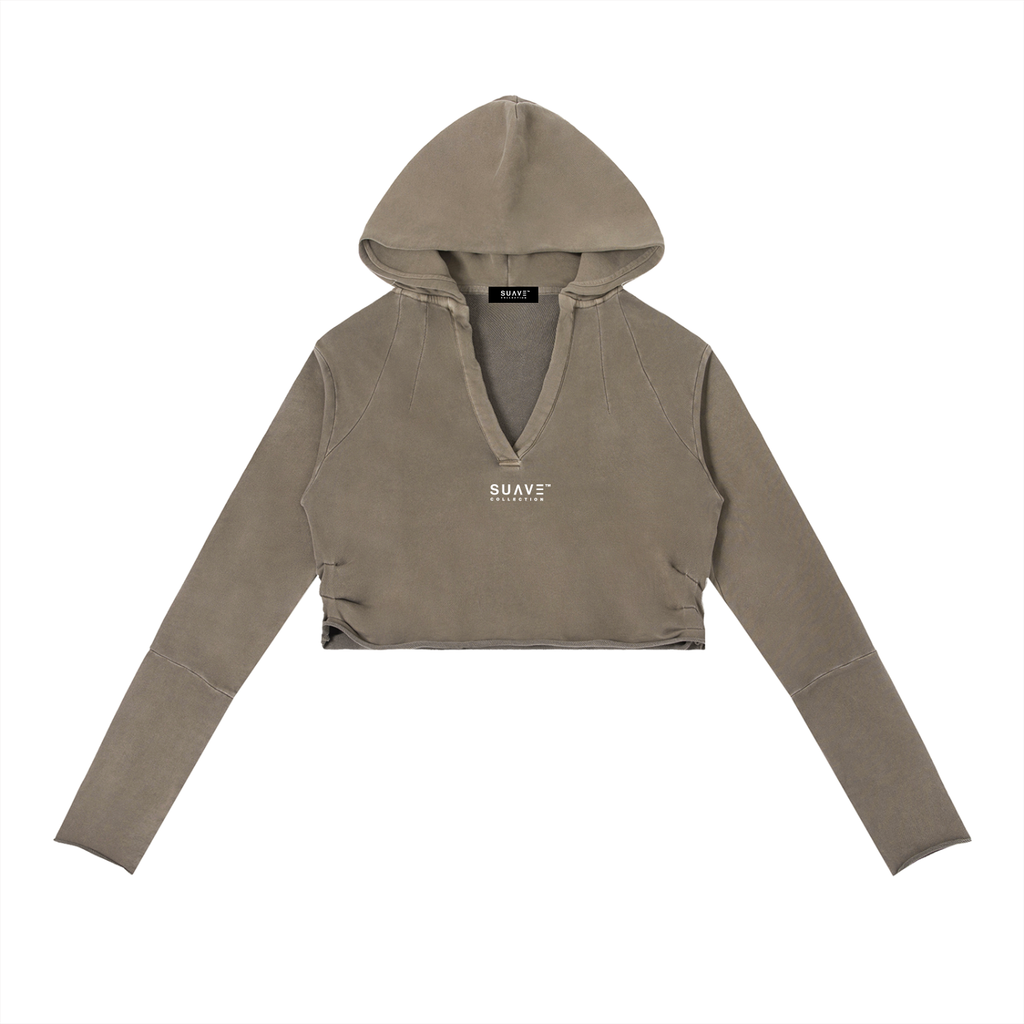 "BRAND" Vintage Washed Raw Edge Hoodie (COFFEE)