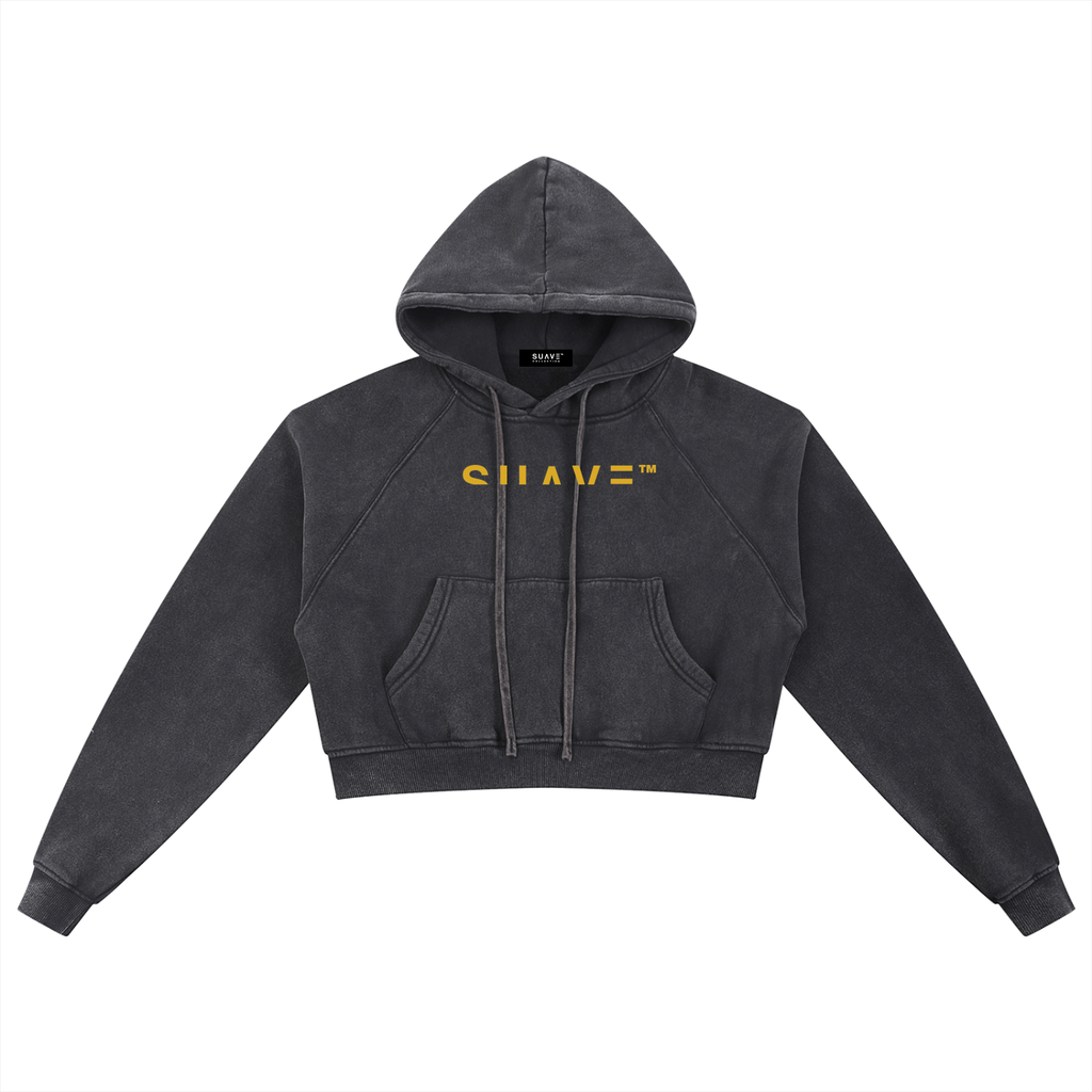 "LOGO" Snow Washed Cropped Hoodie (YELLOW)