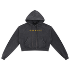 "LOGO" Snow Washed Cropped Hoodie (YELLOW)