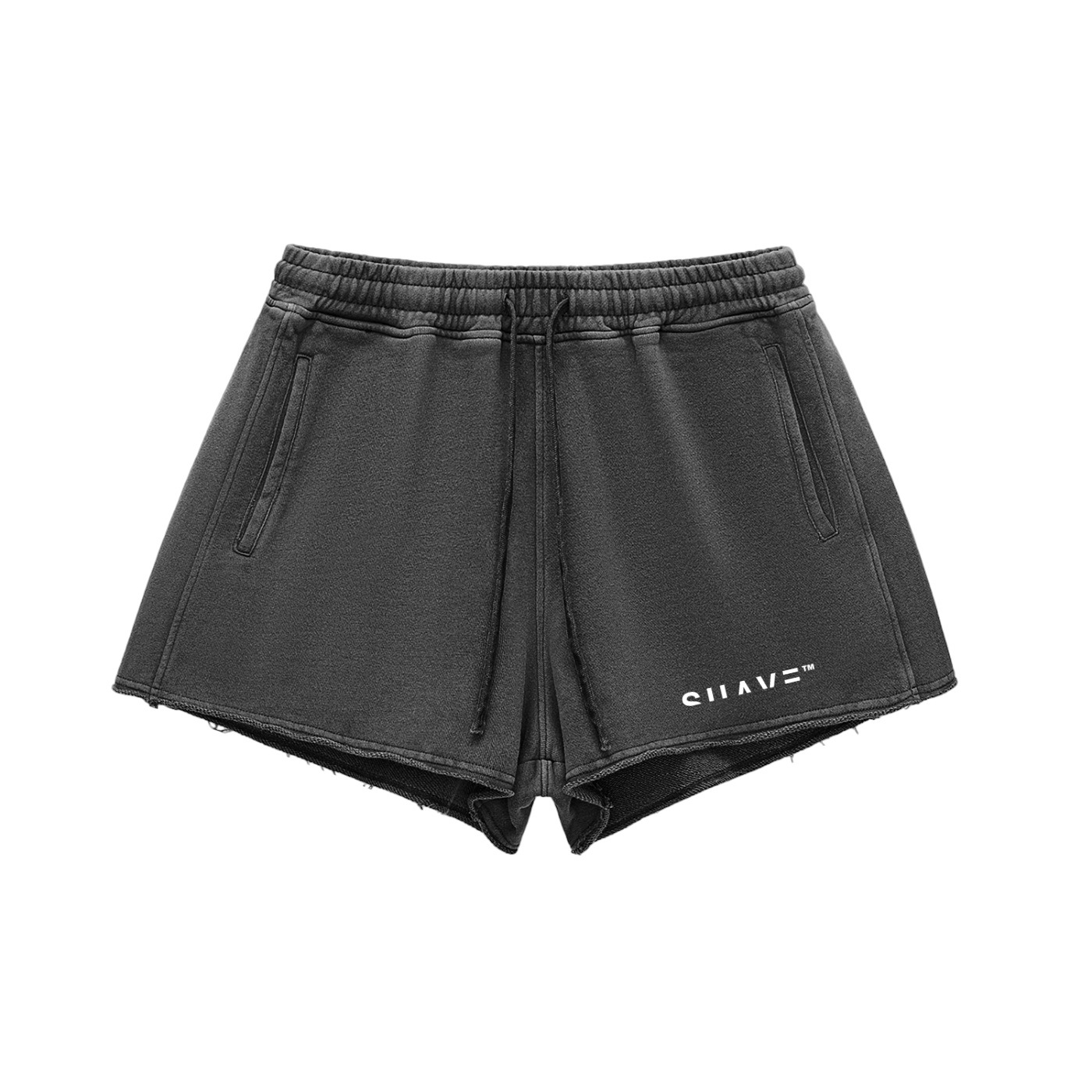 SUAVE-CO™ Washed Raw Edge Drawstring Shorts (BLACK)