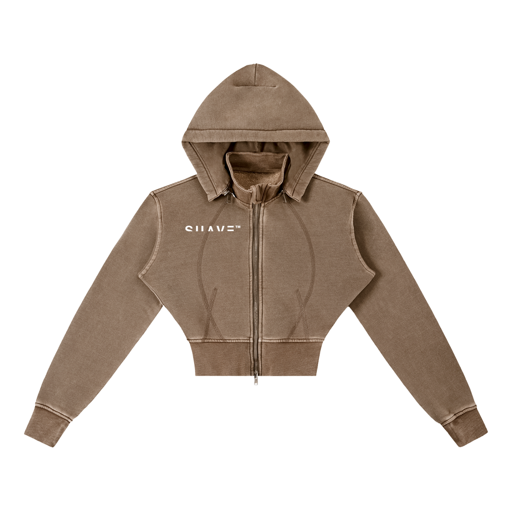 SUAVE-CO™ Vintage Washed Cropped Hoodie (Coffee)