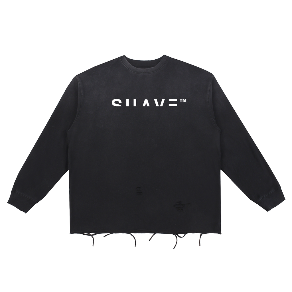 SUAVE-CO™ "LOGO" Wash Raw Edge Long-Sleeve T-Shirt