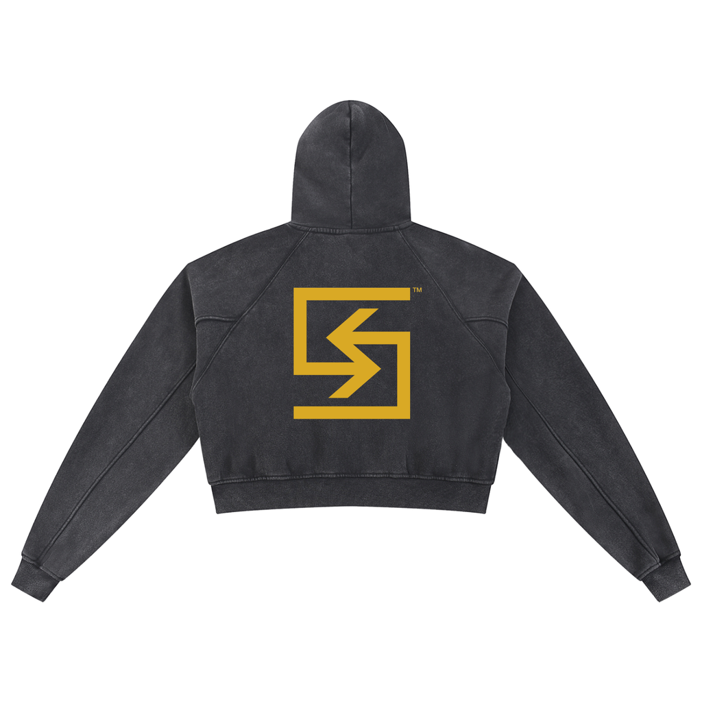 "LOGO" Snow Washed Cropped Hoodie (YELLOW)