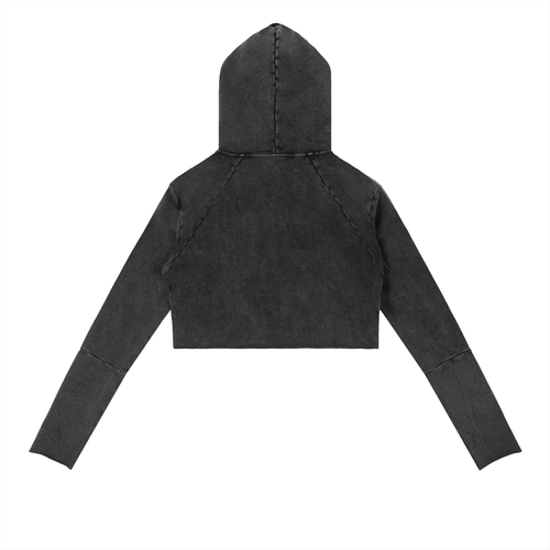 "BRAND" Vintage Washed Raw Edge Hoodie (BLACK)