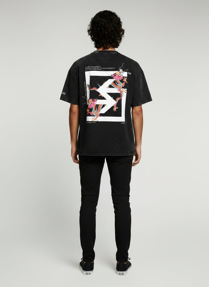 "TWIN-DRAGONS" Washed Oversized T-Shirt