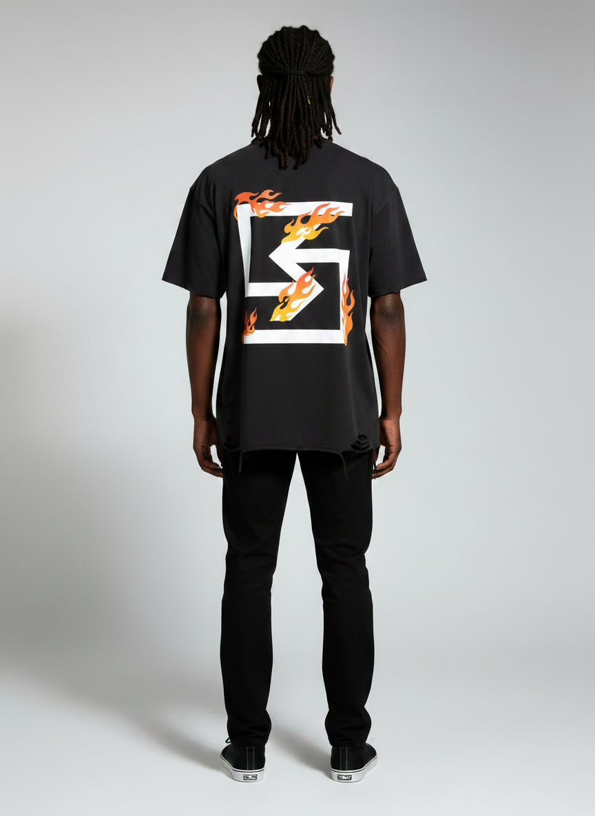 SUAVE-CO™ "FIRE" Raw Hem T-Shirt