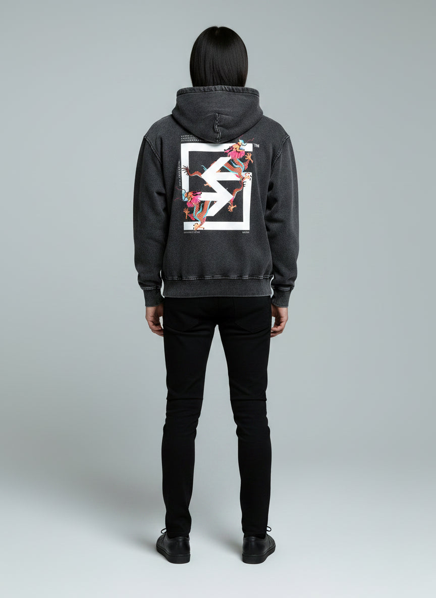 "TWIN-DRAGONS" Washed Oversized Hoodie