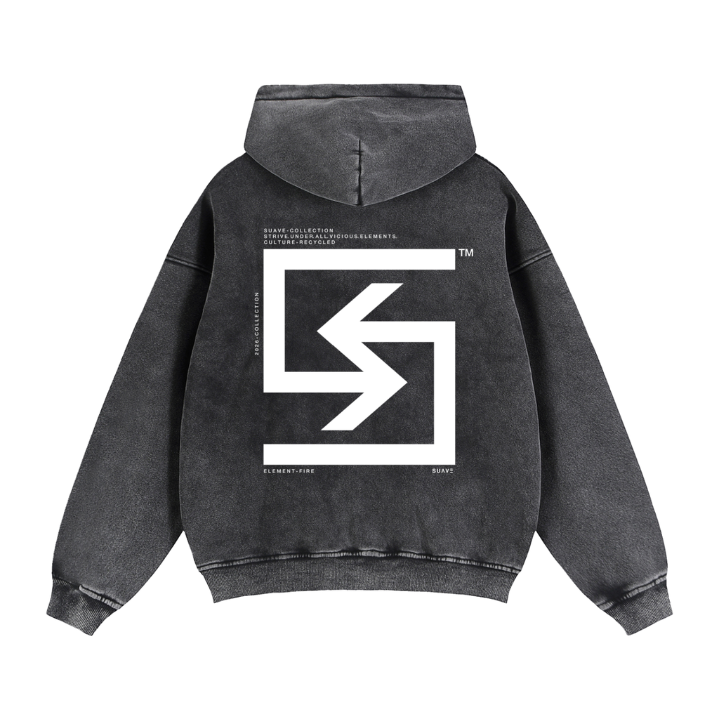 "BRAND" Washed Zip-Through Hoodie