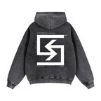 "BRAND" Washed Zip-Through Hoodie
