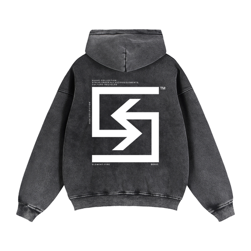 "BRAND" Washed Zip-Through Hoodie