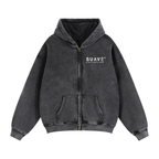 "BRAND" Washed Zip-Through Hoodie